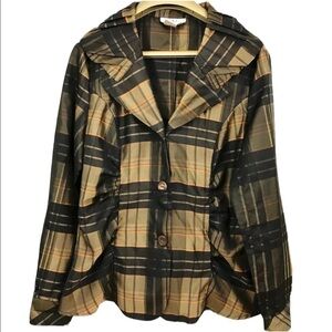 Puli Blouse Plaid Ruched Cowl Neck Long Sleeve Buttons